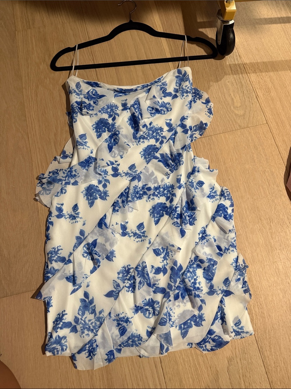 The Vintage Shop White Mini Dress with Blue Floral Print